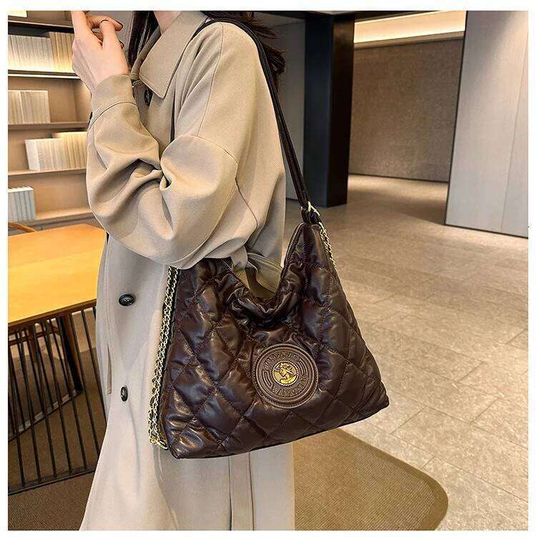 Single Double Shoulder, Crossbody Tote Bag, Dia Grid Embroidered Thread Casual Women's Bag