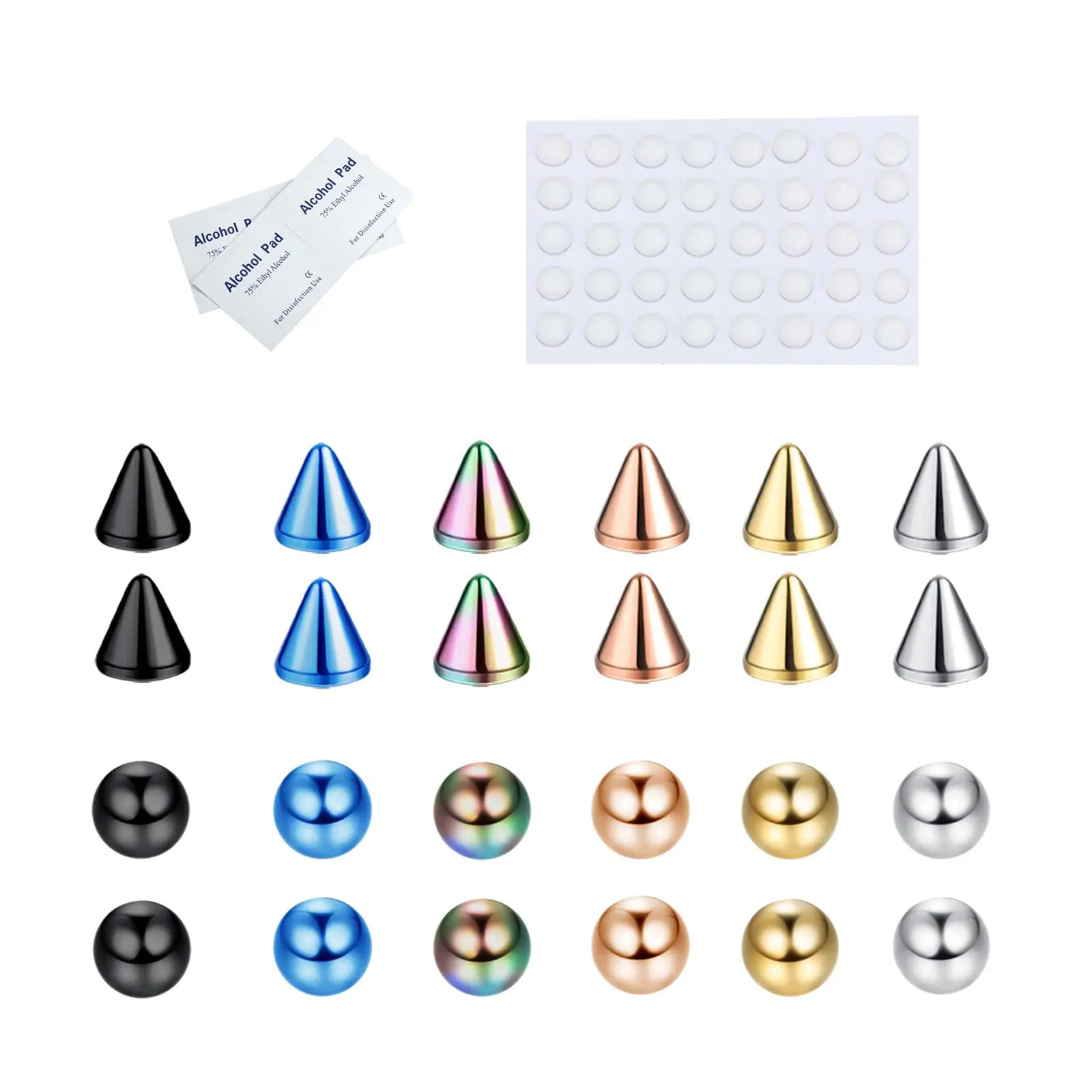 Nose Eyebrow Ring Lip Labret Studs Replacement Ball with 40pcs Sticker Faux NonPiercing Body Jewelry 250606
