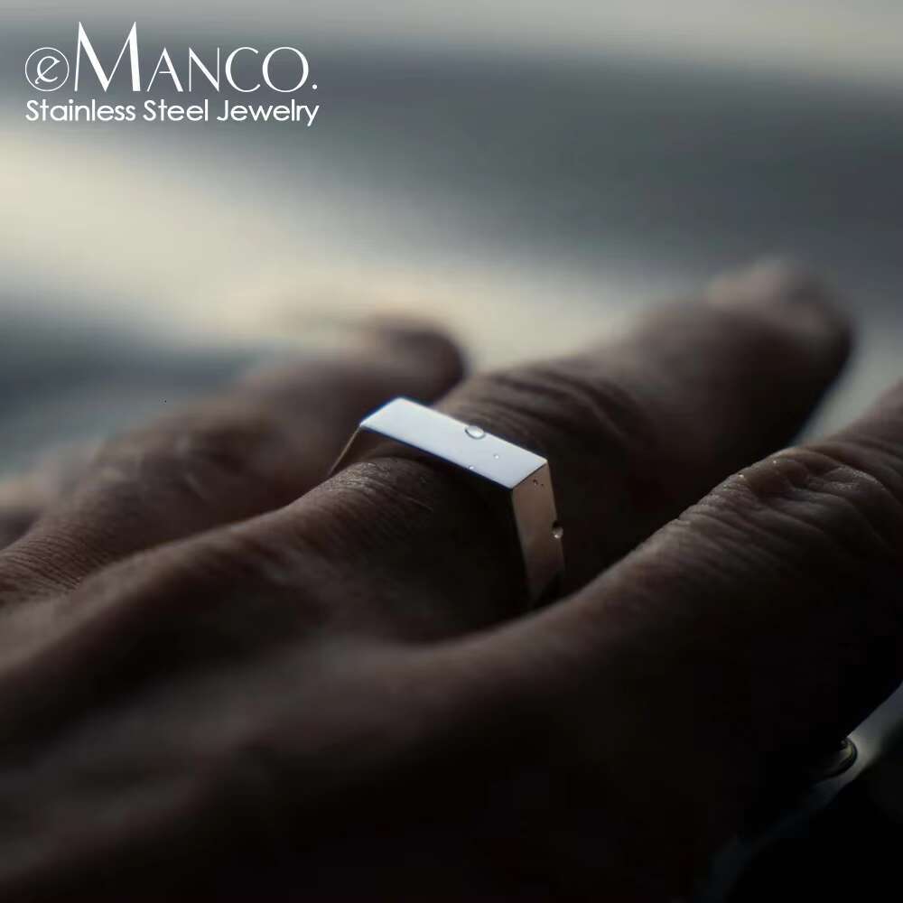 EManco Unisex Size Signet Silver Ring Mens Punk Open Ring Men Wholesale Stainless Steel Fashion 18k Rings MAN007