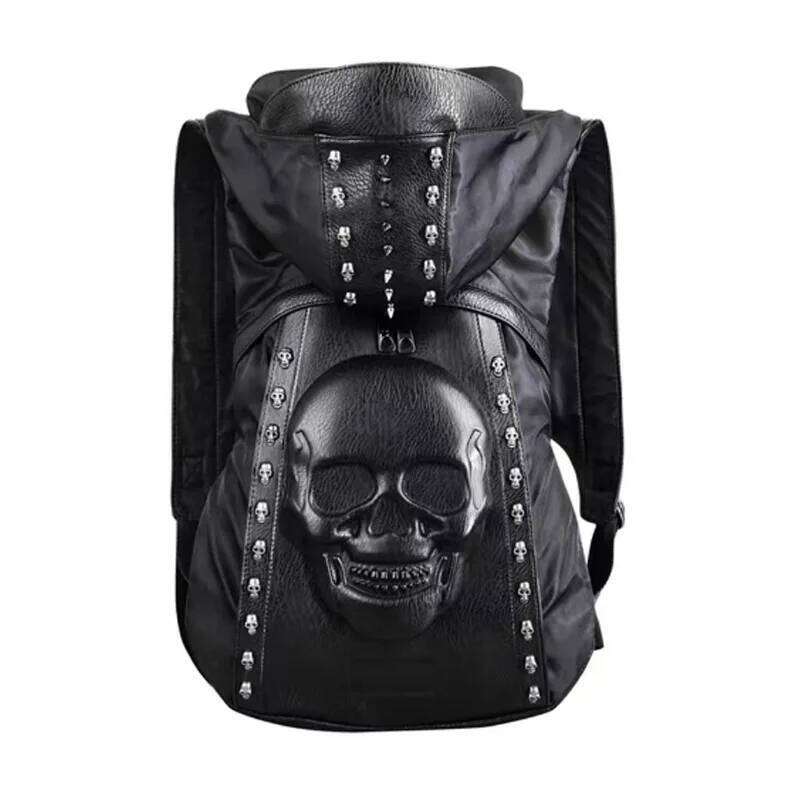 Designer Bag Personality D Leather Rivets Skull Backpack With Hood Cap Apparel Bag Cross Bags