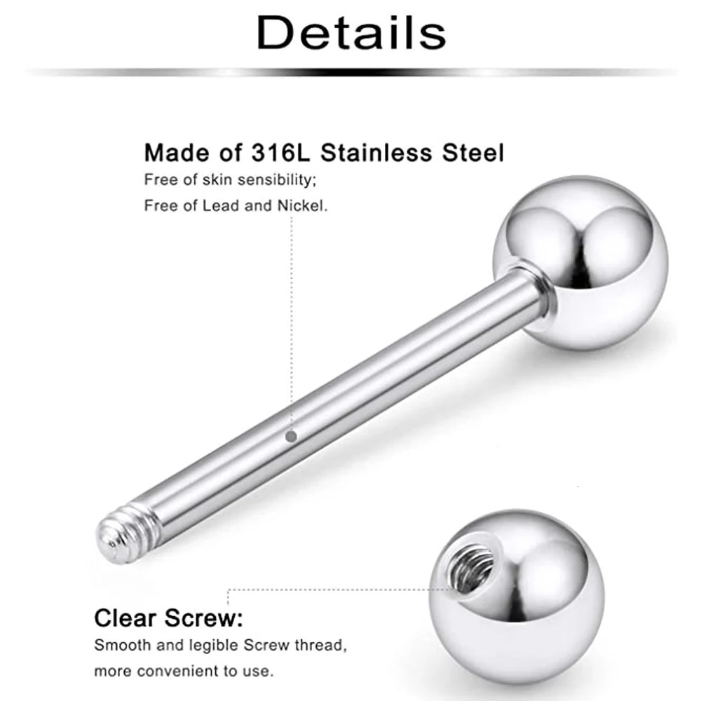 WKOUD 14G 16G Stainless Steel Externally Threaded PA Tongue Nipple Shield Barbell Ring Bar Body Piercing Jewelry Retainer 16mm 250606