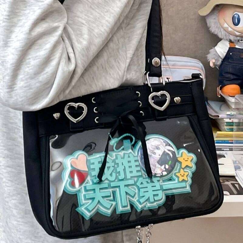 Small Red Crossbody Ribbon Japan Women Kawaii Clear Cute Shoulder Student Gilrs Heart Ita Bag With Insert H202