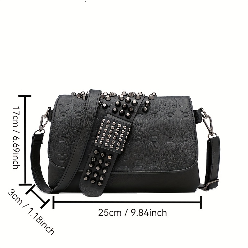 Luxury Brand Designer Bag Punk-Inspired Black Tote Bag With Skull & Chain Print, Multiple Compartments, Zipper Closure, Removable Strap, And Metal Riv