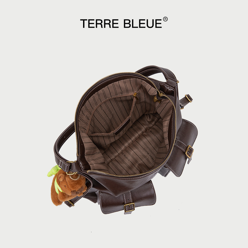 Free Shipping New Women's Multi Pocket Handbag Fashionable Retro Commuting Shoulder Bag Large Capacity Urban Bucket Bag Luxury Student Backpack