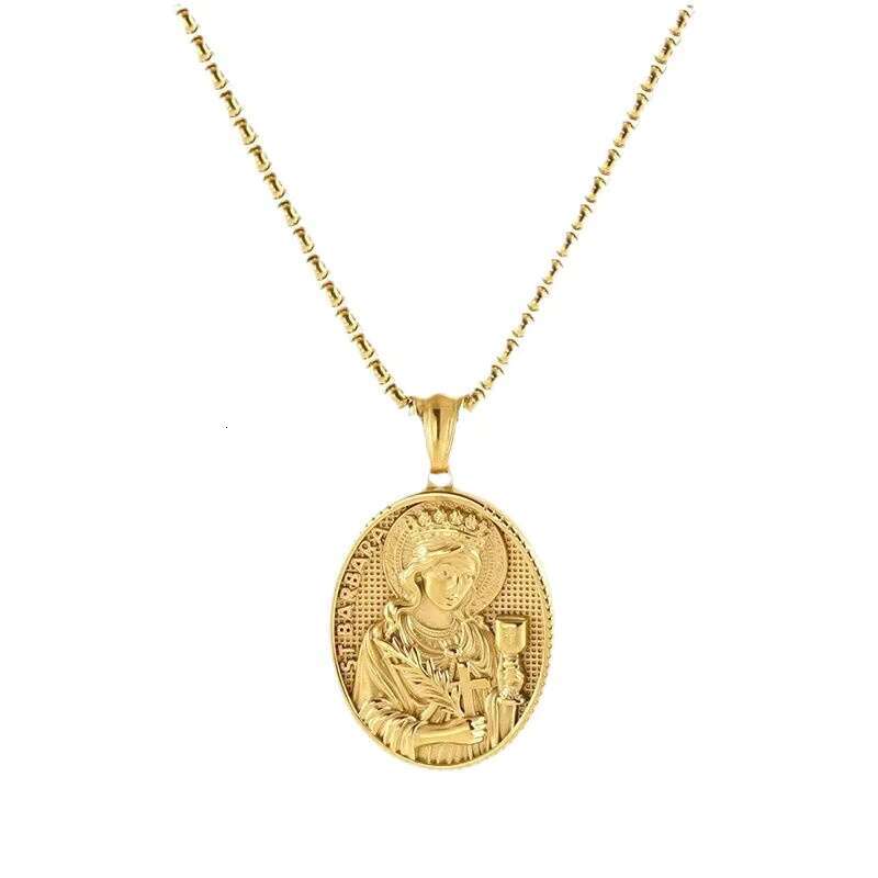 Ganku Vintage Trend Stainless Steel Virgin Mary Necklace Hip Hop Cross Pendant for Men Women Gold Plated for Parties Gifts