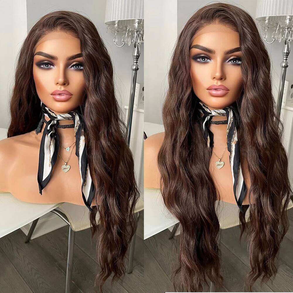 NAMM UStyleHair Brown Lace Front Natural Looking 26 Inches Long Body Wave Heat Resistant Synthetic Hair Daily Use Cosplay Wig
