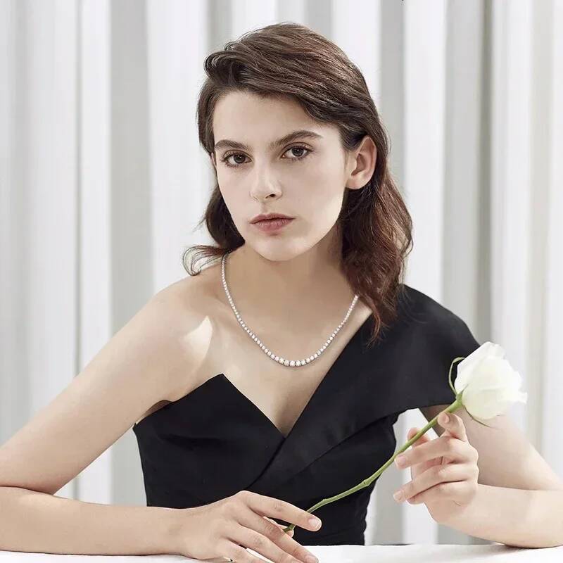 NKHOG 14-24 inch All Moissanite Tennis Necklace For Women Sterling Sier Plated Gold Pass Dia Test Pendant Jewelry