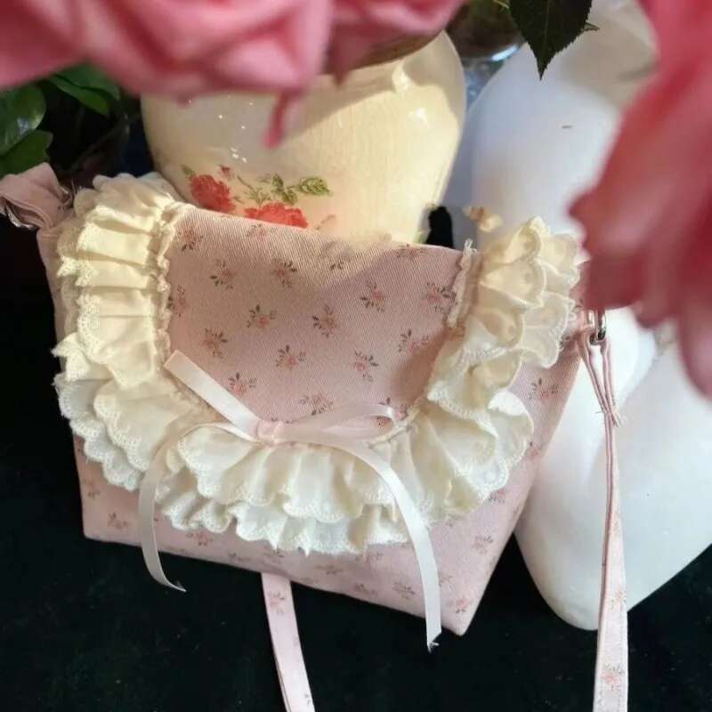 MBTI Sweet Cute Shoulder For Women Canvas Flowers Elegant Fashion Crossbody Bag Small Casual Vintage Aesthetic New Handbag