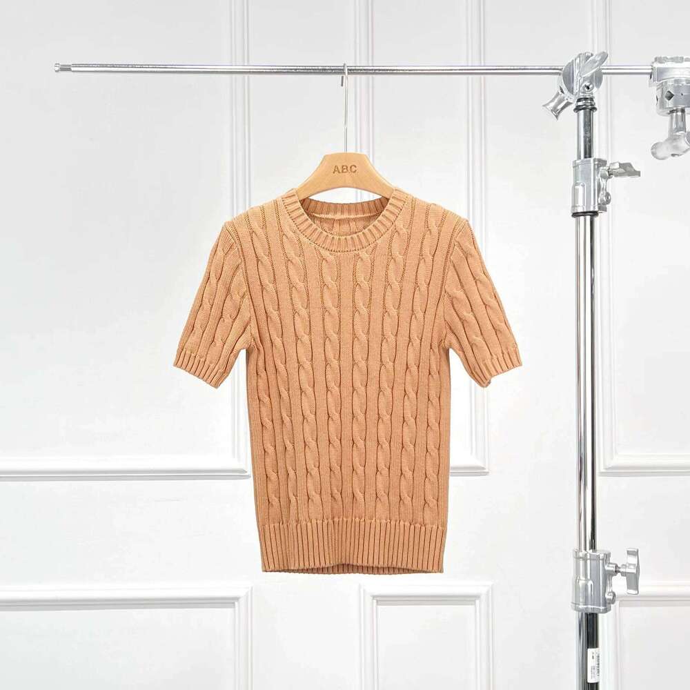 Coats Designer Women Naizaiga 100 Cotton O-Neck Twist Short Sleeve Slim Gray Pink Camel Blue Women Pullovers Wlhl105 Designer