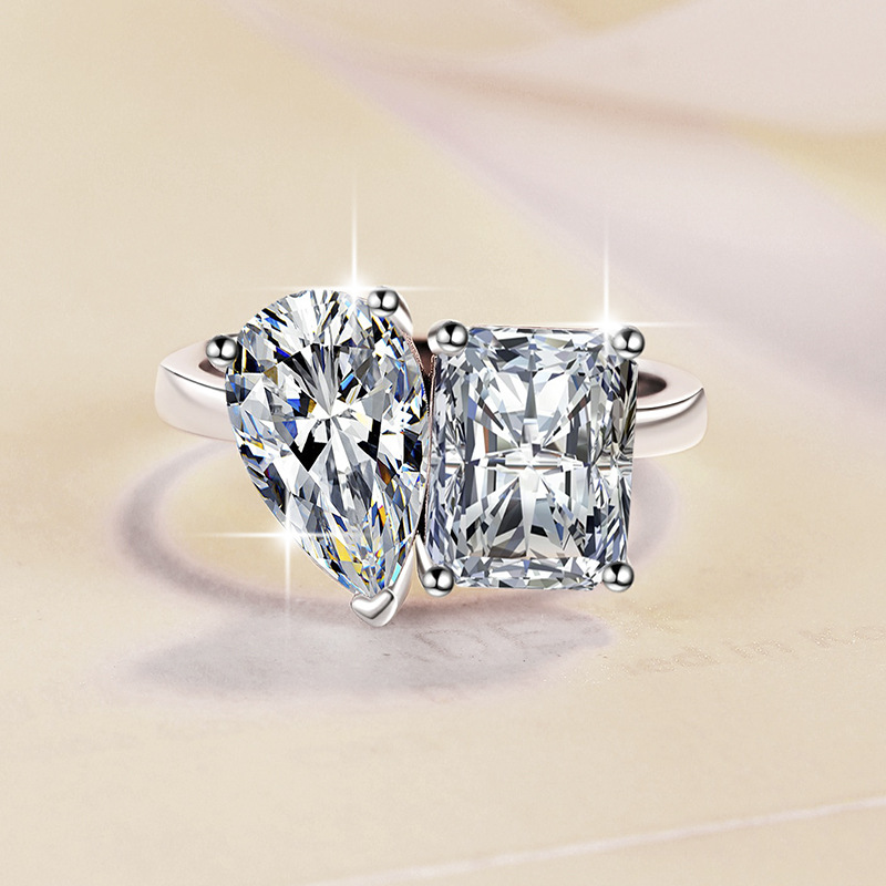 Elegant S925 Sterling Silver Moissanite Ring with Waterdrop Design, Perfect for Engagements and Weddings, Affordable Luxury Jewelry, Cross-Border Whol