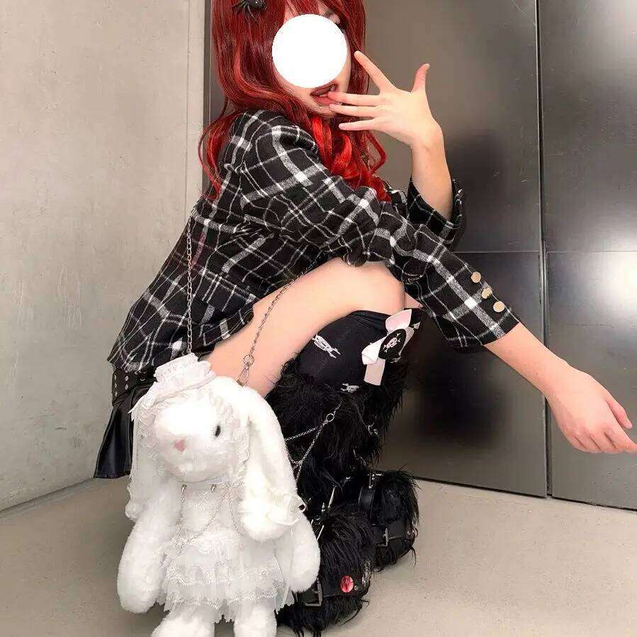 MBTI Bunny Shoulder For Women Cute Plush White Fluffy Y2k Chains Gothic Crossbody Bag Lace Kawaii Lolita Jk Female Handbag