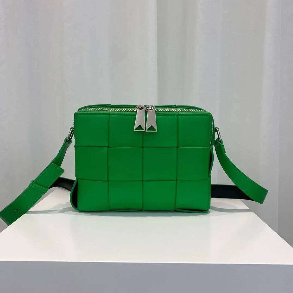 designer bag luxury bag 2025New Kingfisher Green Weave Small Square Camera Double Zip Leather Crossbody Bag Fashionable And Versatile