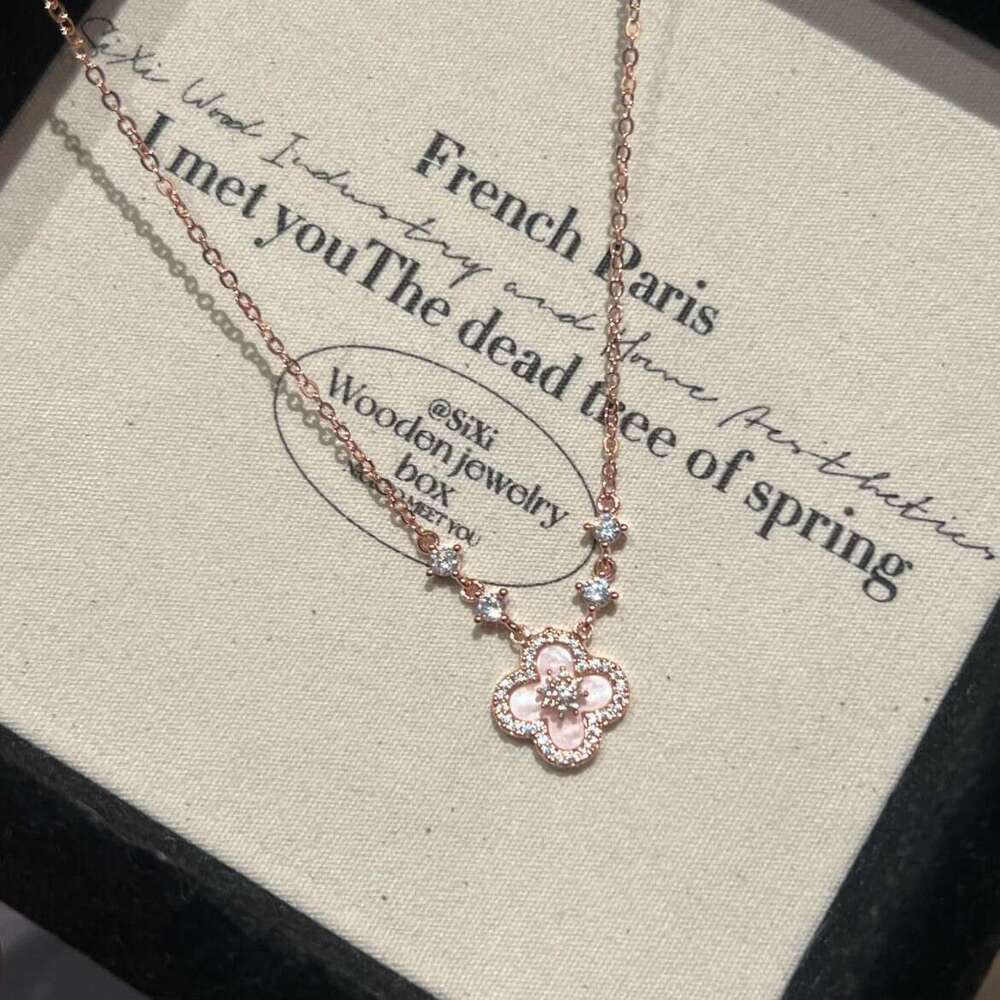 designer jewelry Real Gold Plated Zircon Rhombus Mother-of-Pearl Ins Niche Versatile Clavicle Chain Fashion High-End Sense Necklace for Women with gif