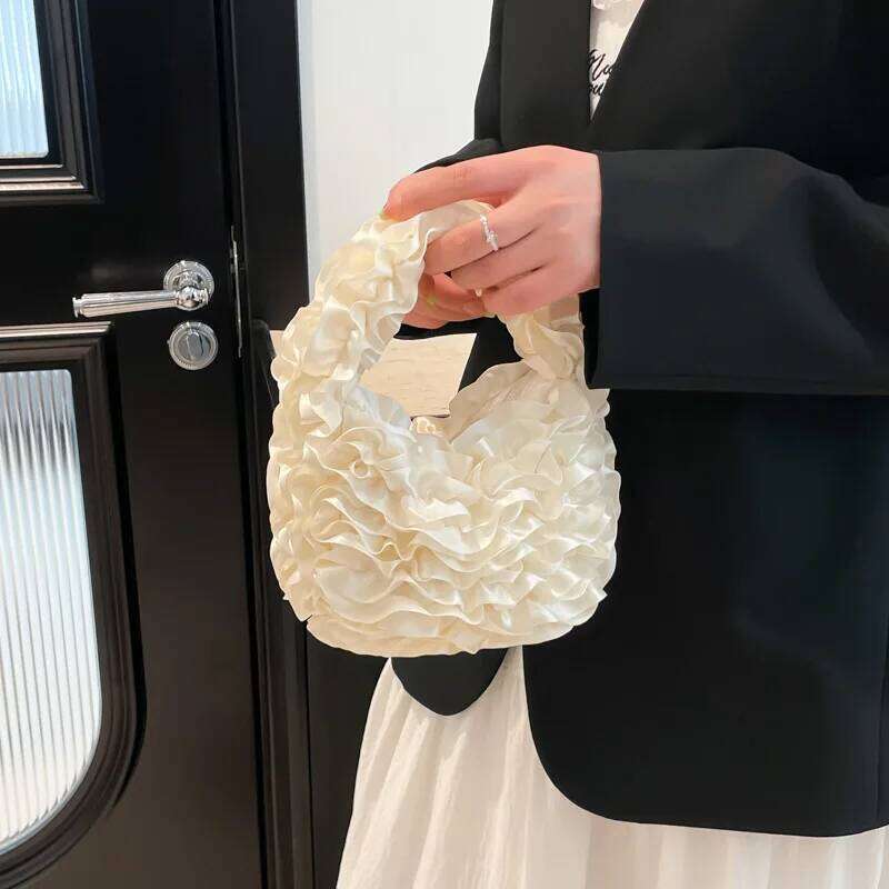 Spring Fashion Pleated Flower Design Women s Small Handbag Sweet Girl Lightweight Wedding Party Evening Bag bag