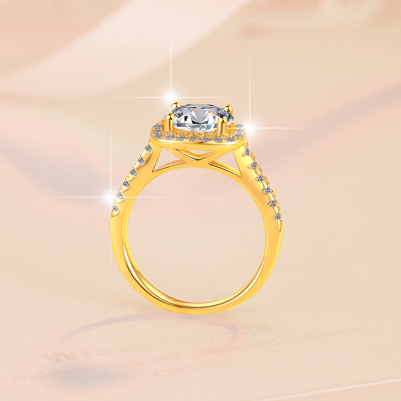 Elegant Moissanite Diamond Ring in S925 Sterling Silver with 18K Gold Plating, Perfect for Engagements, Weddings, and Special Occasions, Cross-Border 