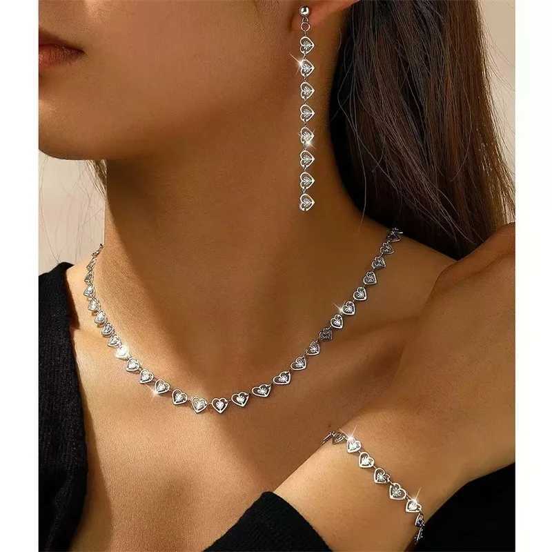 EILIECK 316L Stainless Steel Creative Heart Necklace Earrings Set Fashion Silver Color Waterproof Jewelry for Women Z250607