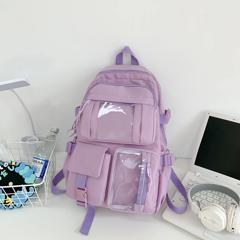 Cute Nylon Backpack for Girls Schoolgirls and Ladies MultiPocket Student School Bag 250605