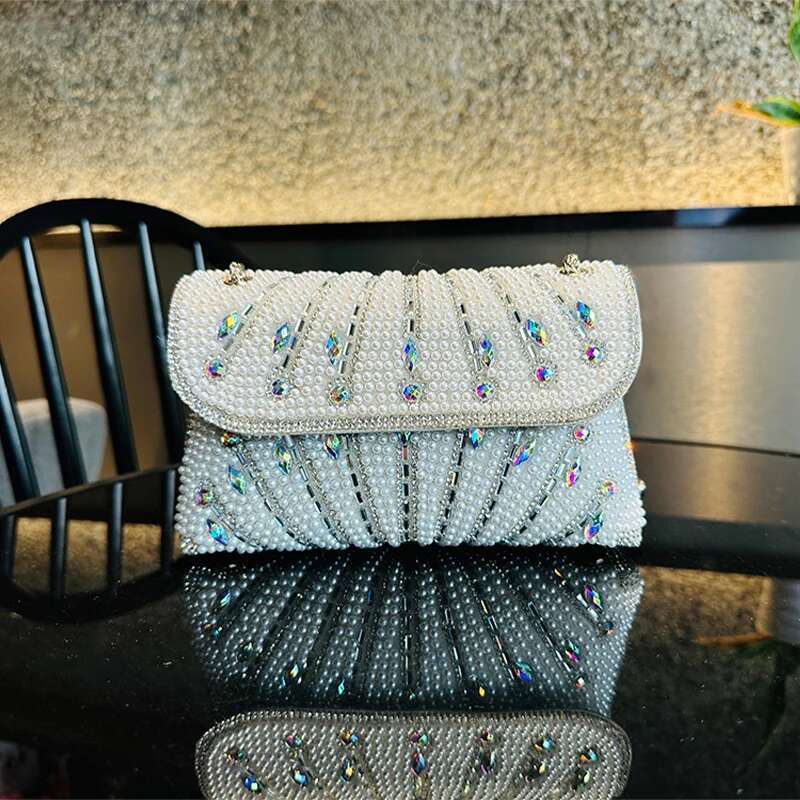 JIOMAY Quiet Pearl Purse Designer Rhinestone Purses For Women Shiny Party Clutch Bags Messenger Bag Wallet
