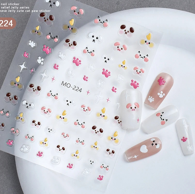 5d Embossed Nail Art Stickers Japanese Cute Jelly Cats Claws Adhesive Sliders Decals Decorations For Tips Manicures 250605