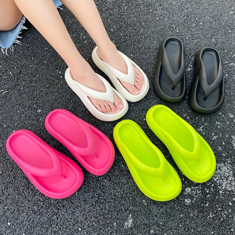 2025 Summer Fashion Platform Flip Flops Women Outdoor Thick Sole Pillow Slippers Woman Candy Color Non Slip EVA Beach Sandals 250605