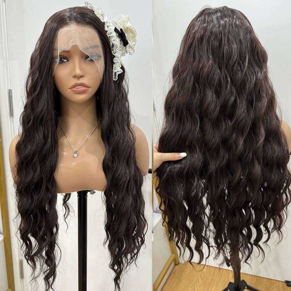 NAMM Chocolate Front Lace Wigs For Women Long Wavy Synthetic Hair Heat Resistant Look Natural Wave Cosplay Brown Wig