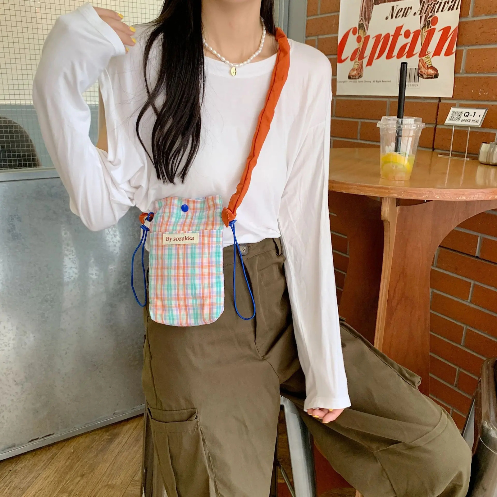 Small Shoulder Bags Canvas Women Mobile Phone Bags Mini Female Messenger Purse Lady Wallet CrossBody Bag Plaid Wallet 250606