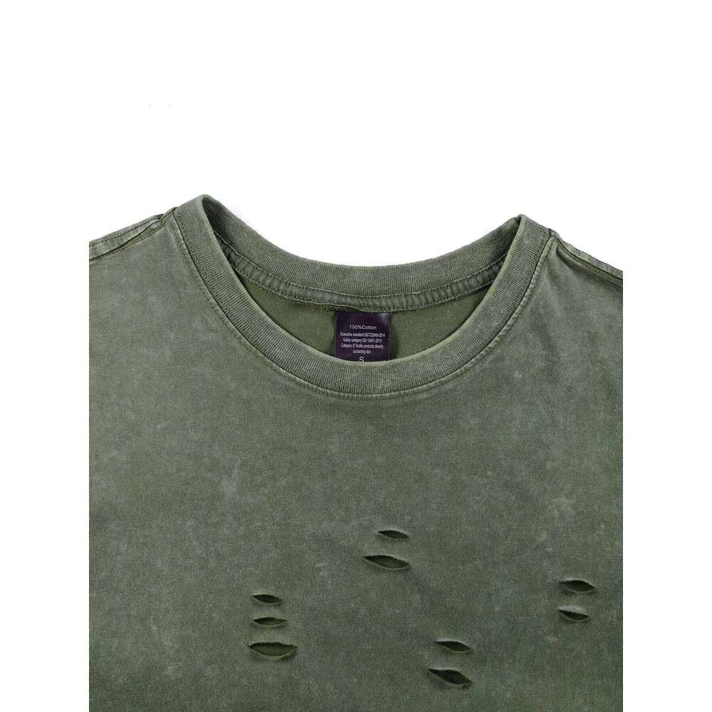 First Mate Prints Washed Women Holes T-Shirt Cotton Breathable T Shirts Trendy Unisex Tee Top Soft Loose Vintage Short Female