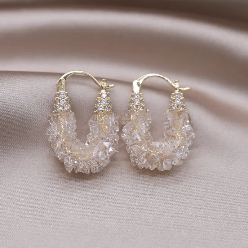 Korean Fashion Jewelry 14K Gold Plated Handmade Crystal Zircon Earrings Elegant Womens Party Accessories 250604