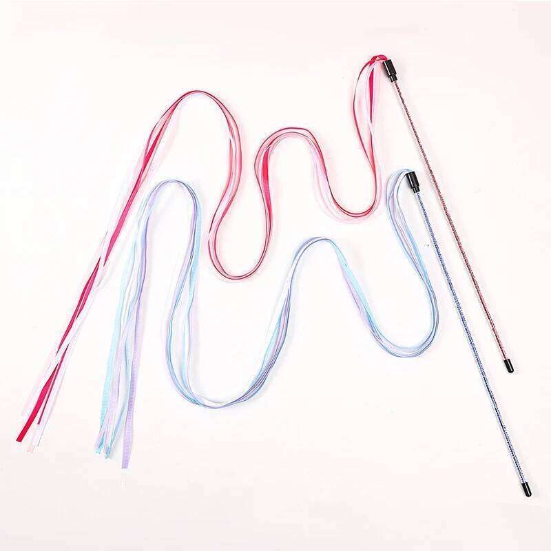 Interactive Cats Toys Long Satin Ribbon Rod Kitten Playing Teaser Wand Cat Stick Toy