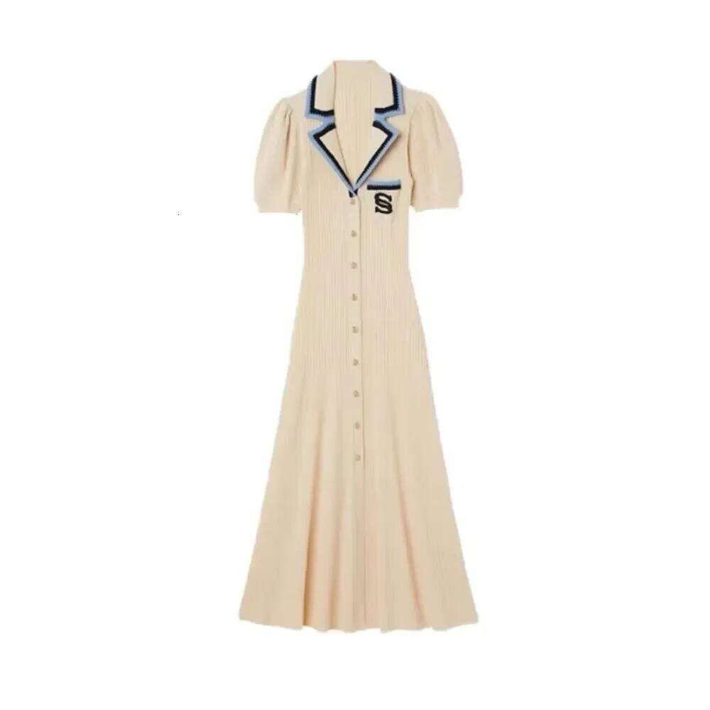 Trendy Style French Paris Fashion Knit Long For Women Classic Minimal Design Embroidery Dress Female Clothing