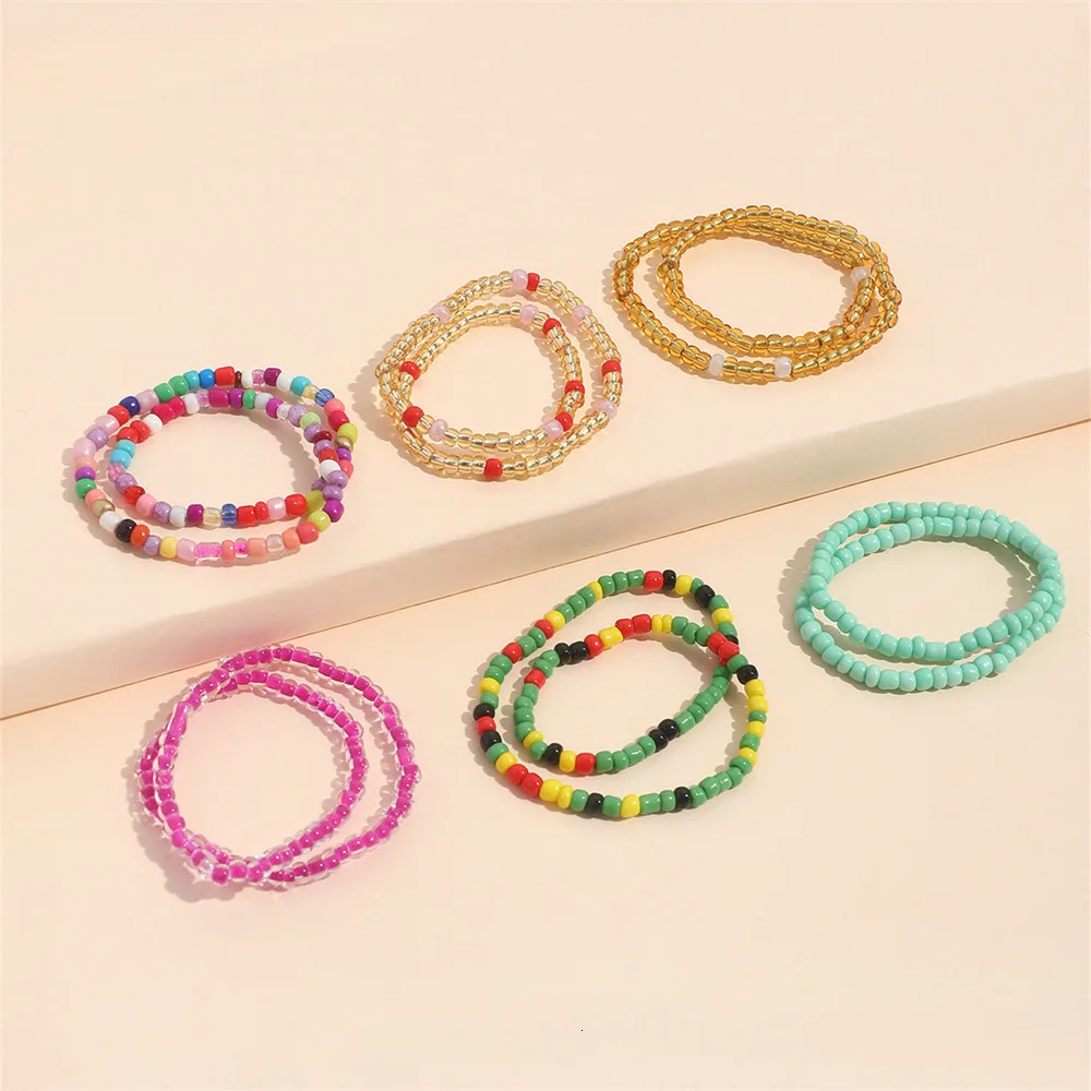 Bohemian Colorful Rice Bead Anklet Set for Women Summer Sandy Beach Chain On Leg Ankle Bracelet Female Fashion Jewelry 250606