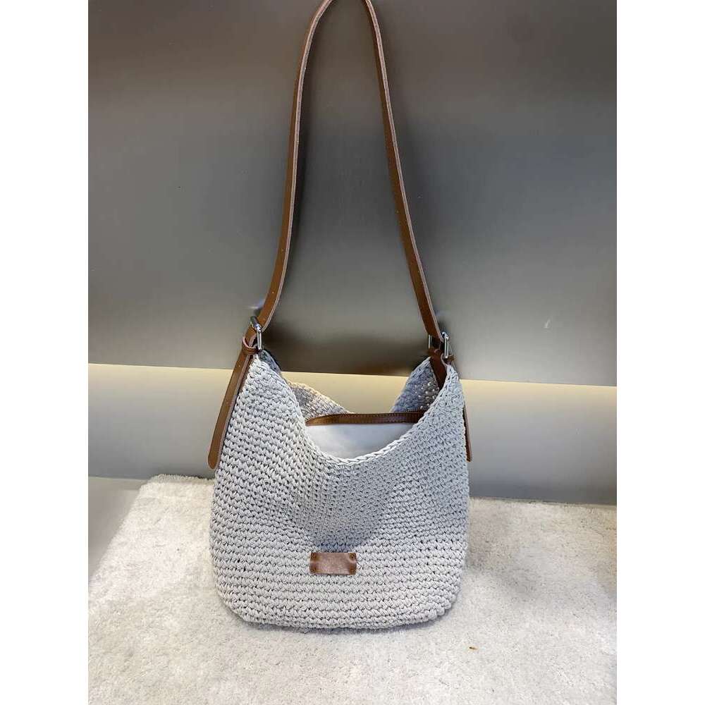 Women s New Color Block Cowhide Woven Large Capacity Tote Single Shoulder Underarm Mother Daughter Crossbody Bag