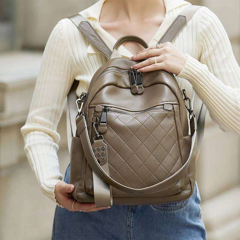 ZOOLER 2025 New First Layer Genuine Leather Designed Plaid Large Capacity Backpack School Bags College Girl Hot#SC1703