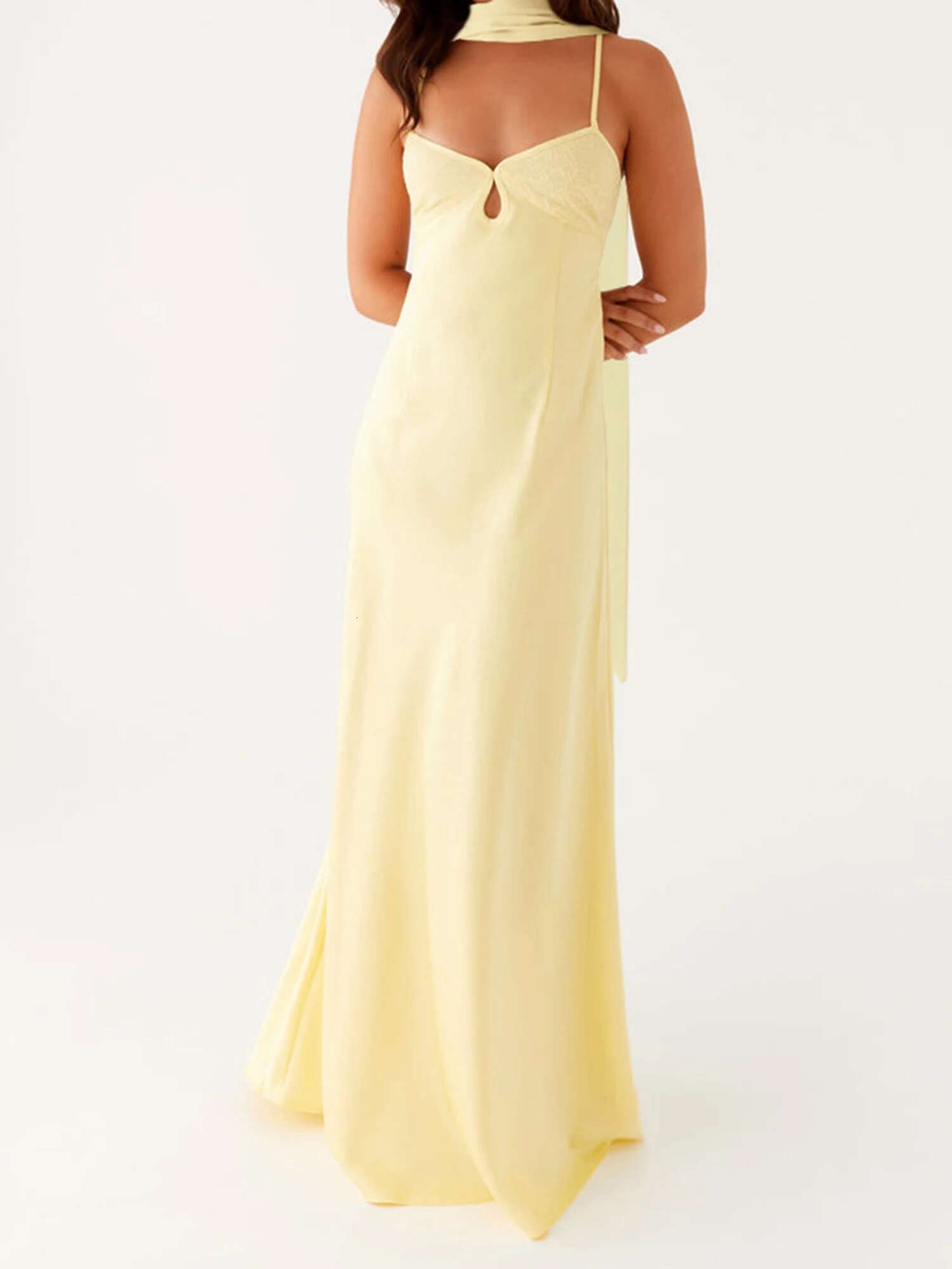 Elegant Maxi Dress with Adjustable Spaghetti Straps and Flowy Silhouette for Womens Summer Fashion Style