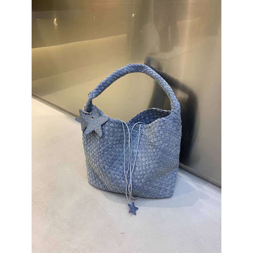 Tie Dye Denim Handwoven Tote Large Capacity Shopping Casual Shoulder Handbag Star Bag