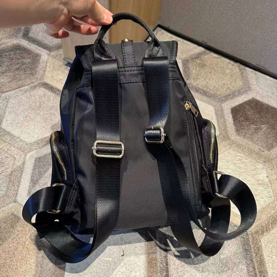 Designer Bag Fashionable Drawstring Nylon Backpack For Women Large Flip Top Rucksack College Student Schoolbag Travel Bagpack Black