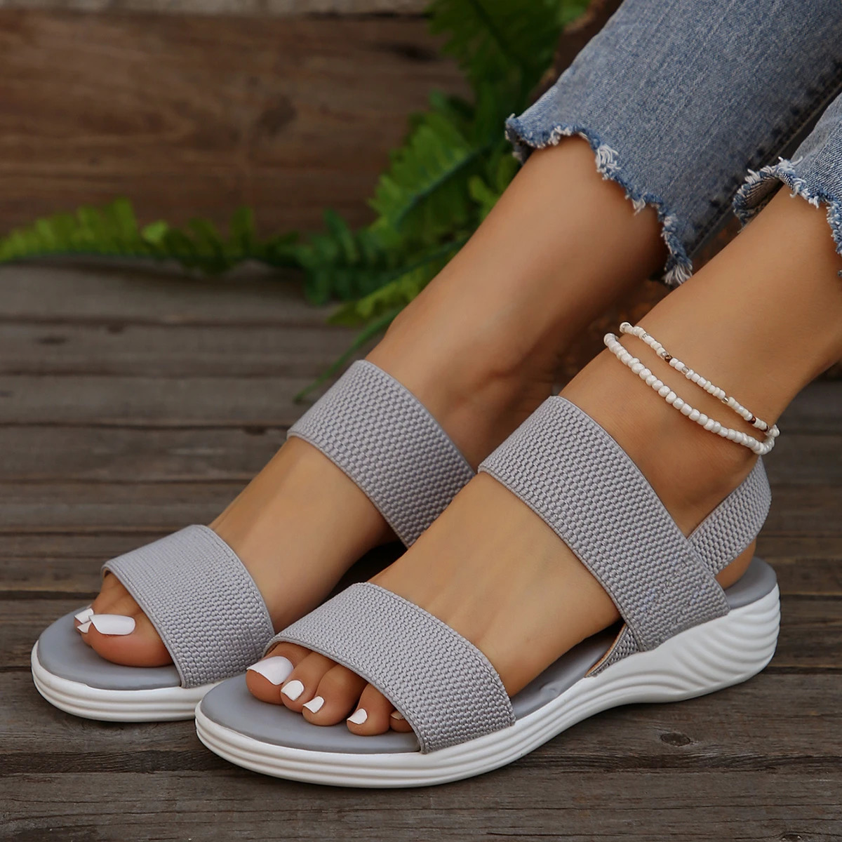Womens Knit Elastic Cloth Wedge Sandals Slip on Lightweight Walking Sandals Ladies Plus Size Comfortable Summer Shoes for Women 250604