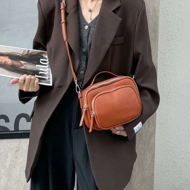 100% Genuine Leather Handle Crossbody Bag Women Shoulder 2025 Handbags Designer Purses Female Solid Color Small Bags