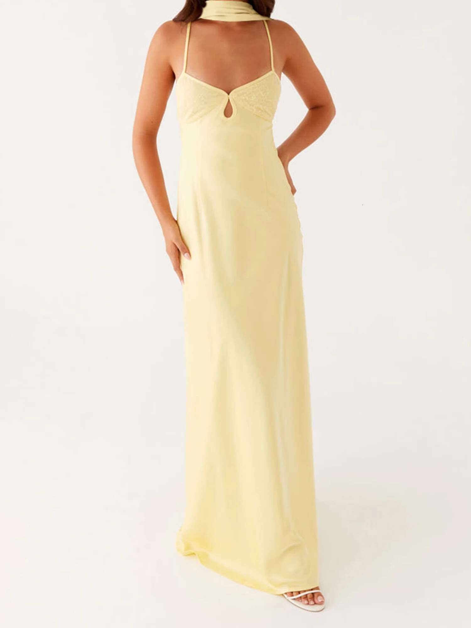 Elegant Maxi Dress with Adjustable Spaghetti Straps and Flowy Silhouette for Womens Summer Fashion Style