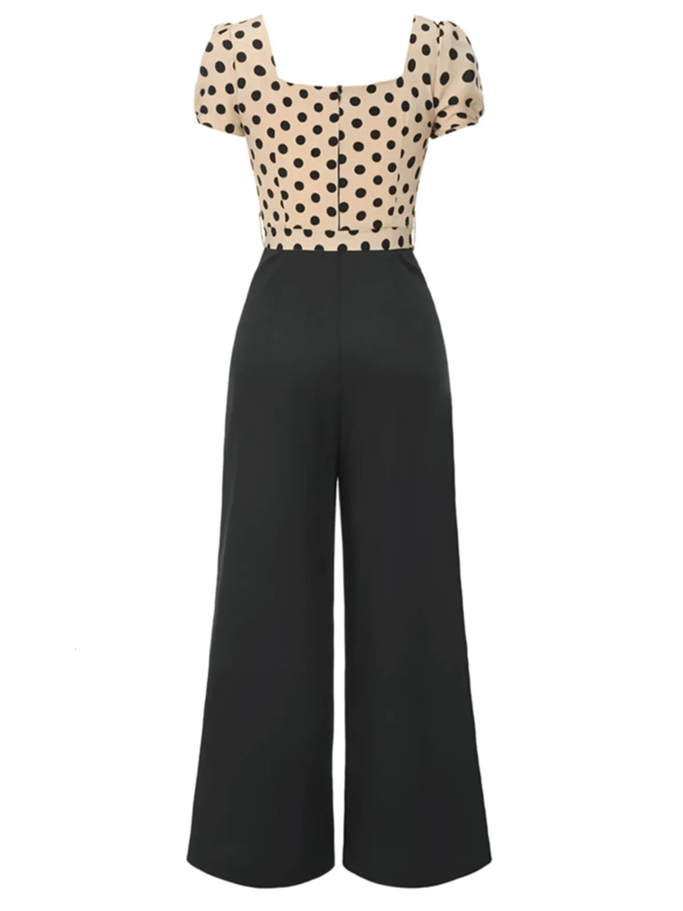plus Size Elegant Vintage Polka Dot Top with Heart Collar Waist Tie Butterfly Knot Jumpsuit Womens Comfortable Breathable Slim 250603