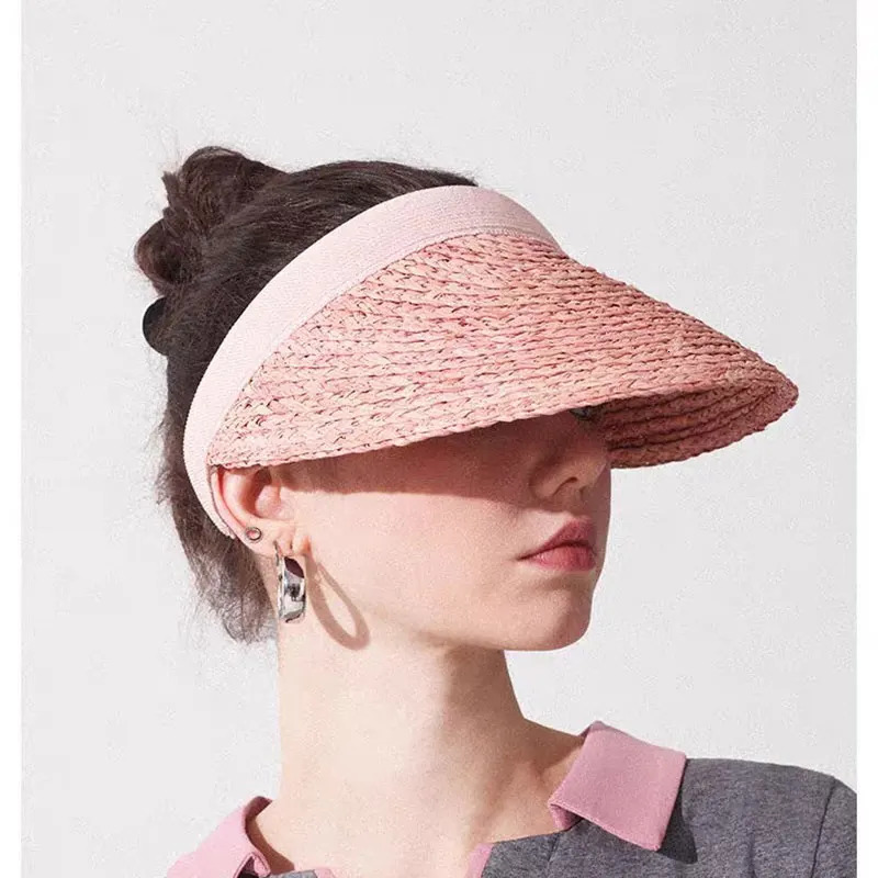2025 Summer Empty Top Color Raffia Sun Hat Anti Uv Female Visor Cap Casual Shade Hat Straw Wide Large Brim Outdoor Beach Sunhat 250603