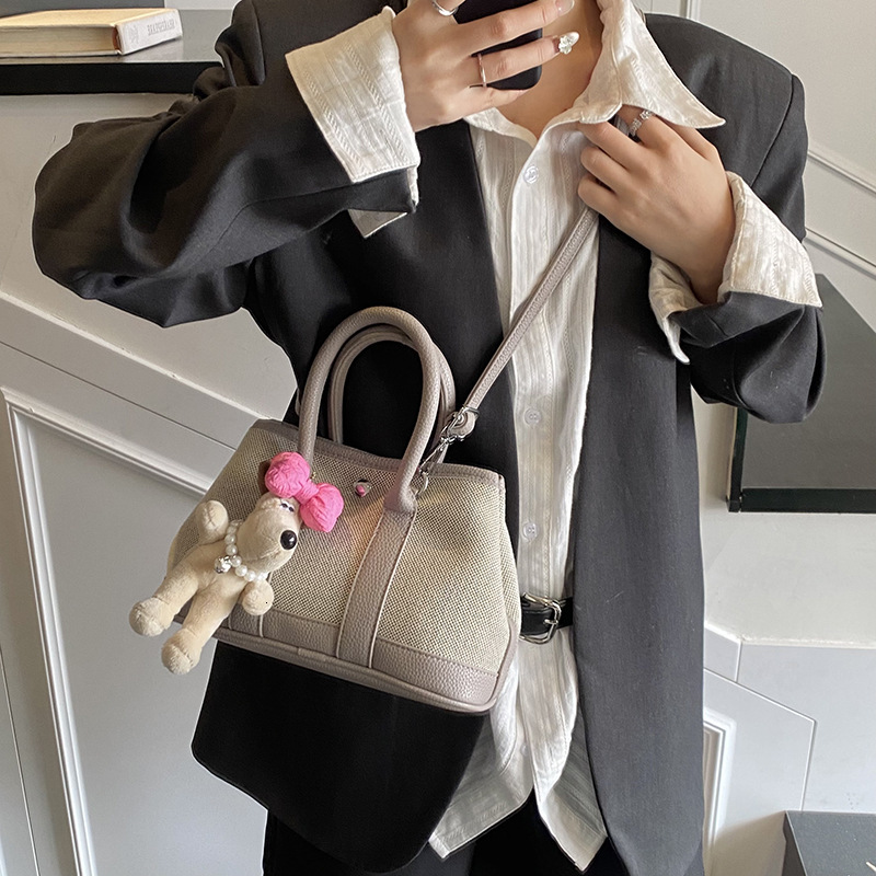 designer Niche Color-Block Canvas Tote Bucket Bag for Women 2025 New Casual Versatile Patchwork Shoulder Crossbody Small Tote Bag