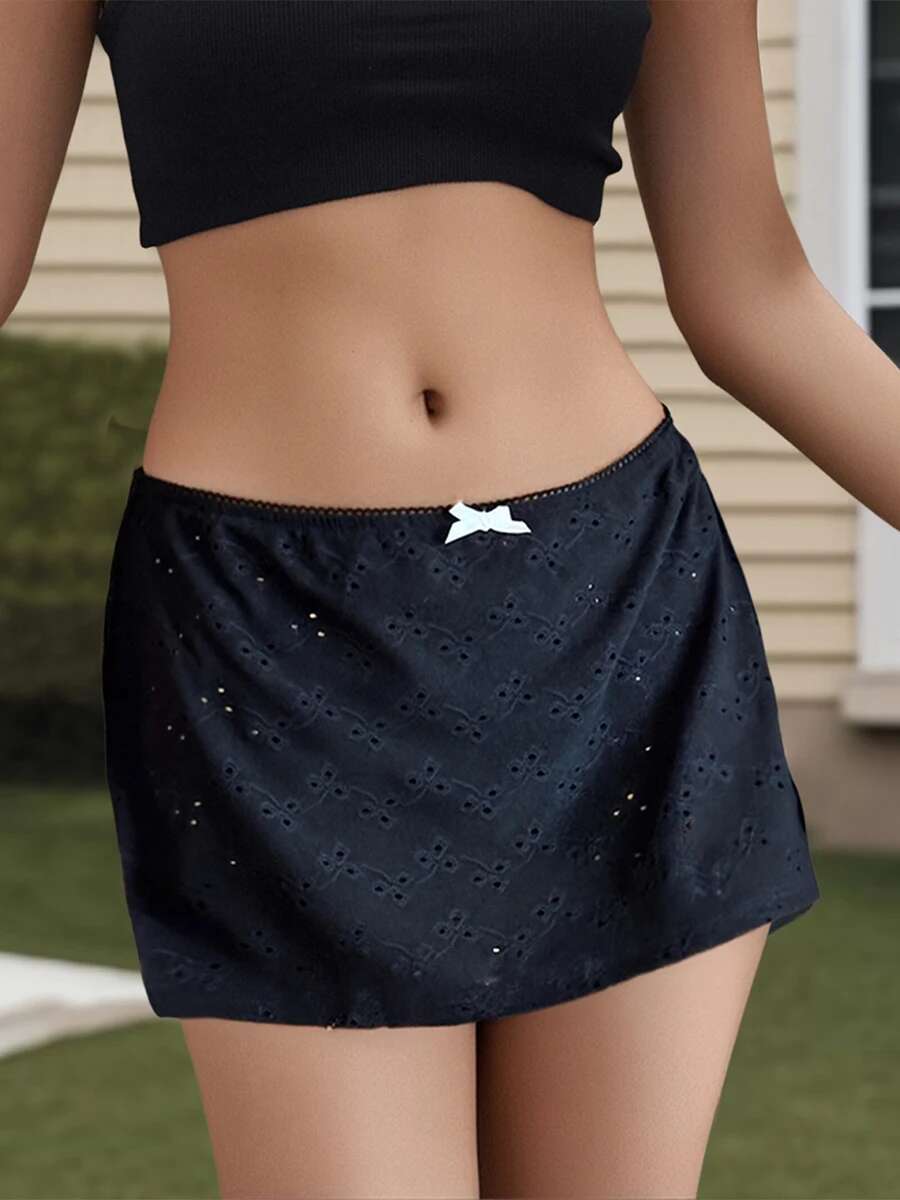 Womens Fashionable Hollow Dots Pattern Mini Skirt with Low Waistline Perfect for Summer Casual Beach Wear