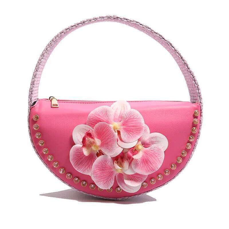 2025 Dia 3D Floral Evening Clutch Bag Women Fashion Design Wedding Party Semicircle Saddle Handbags
