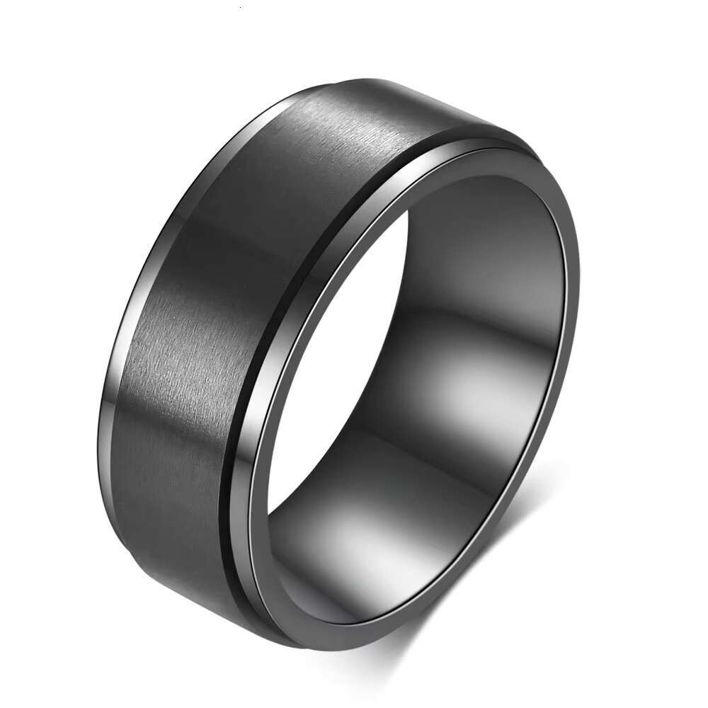 New Popular 8mm Men Stress Release Accessory Spinner Ring Casual Stylish Stainless Steel Silver Black Rotatable Spinner Ring