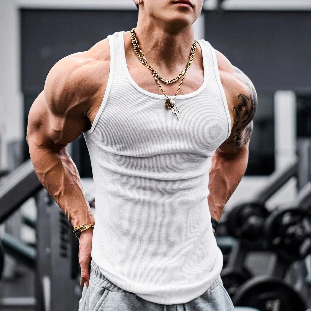 Mens Summer Vest I Loose Movement Fitness Training Sleeveless Tshirt White Clothing M3XL American Solid Color for Men 250527