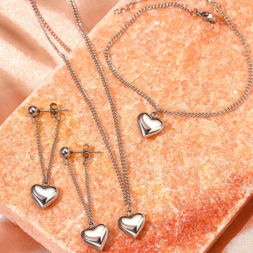 Stainless Steel Necklace Earring Set Necklace Cubic Peach Heart Pendant Fashion Necklace For Women Jewelry Banquet Gift Z250607