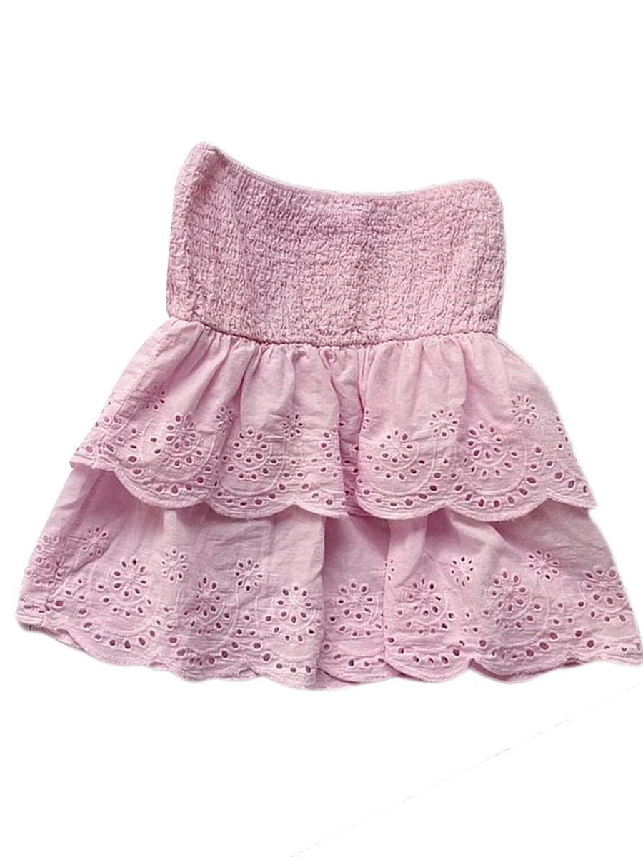 Womens Stylish Off-shoulder Crop Tops with Ruffle Trim and Smocked Waistband for Casual Summer Outfits