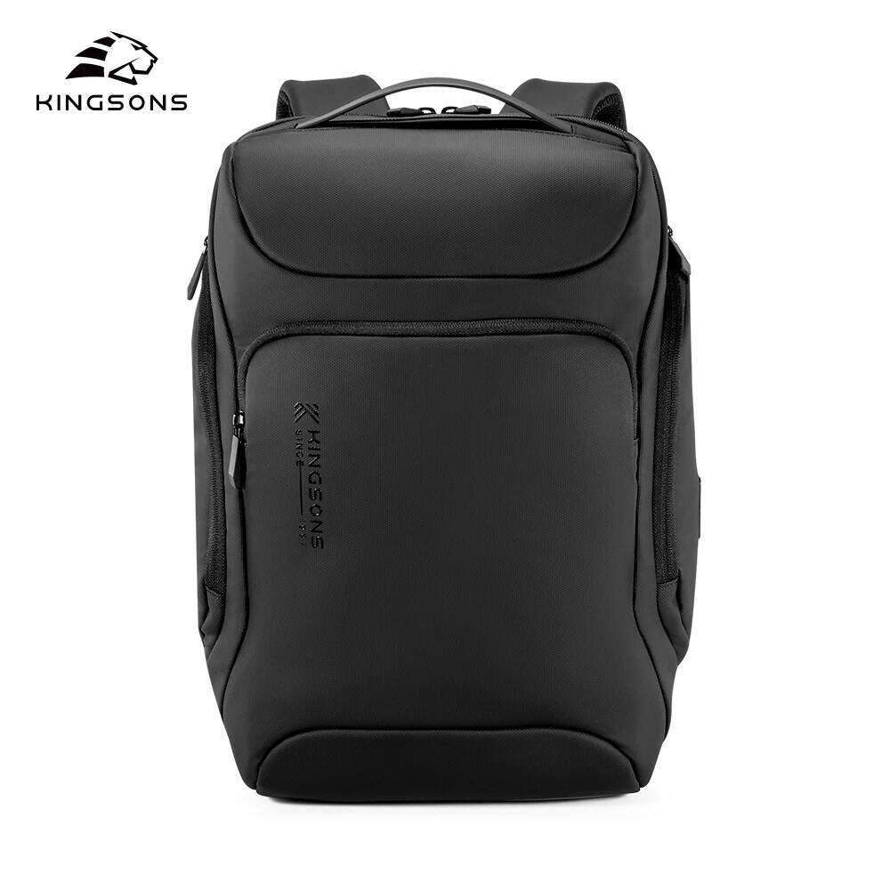 Kingsons Business Backpack For Men 15.6 inch Laptop 2025 Concise Design 180° Open Up USB-A Fast Charging Port Waterproof Black