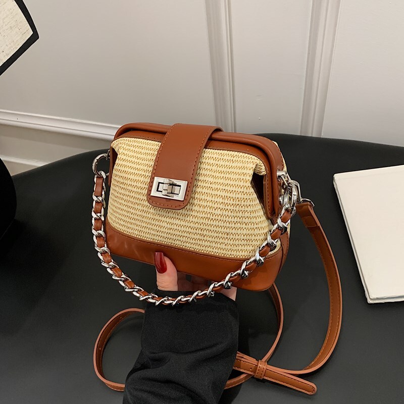 designer Niche Color-Block Chain Women's Bag 2025 Summer New Simple Fashion Lock Doctor Handbag Crossbody Smal